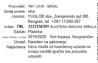 Tiny Love dečija igračka spiralna lopta 3333150391 deklaracija